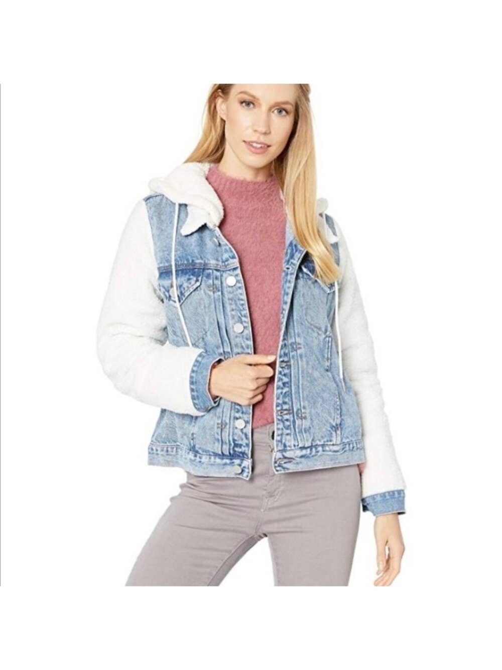 Blank NYC Denim And White Sherpa Hooded Jacket Size XS